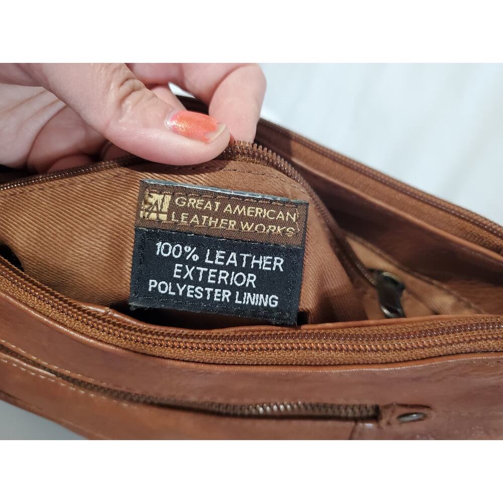 Great American Leatherworks Crossbody Bag Brown 100% Cow Hide Multi Compartment - Picture 12 of 16